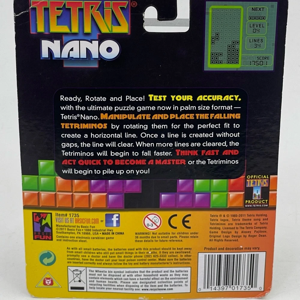 Tetris Game Official Nano Carabiner Edition #1735 Basic‎ Fun 2011 New Old Stock